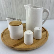 NEW Temptations Woodland 7 Pc White Coffee/Tea Pot Sugar Creamer Salt & Pepper picture