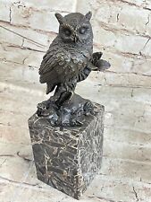 Hot Cast Bronze Metal Owl Bird Statue Sculpture Figure on Marble Base Signed Art picture