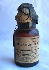Sealed Strontium Iodide Bottle w/ stopper cap MERCK brown glass Apothecary 1800s picture