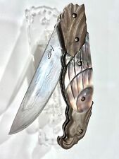 CUSTOM FOLDING KNIFE DAMASCUS STEEL Pearl carved eagle RARE S.JANGTANONG S-19 picture