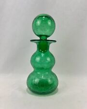 MCM Vintage Mid Century Bulbous Green Crackle Glass Decanter Bottle with Stopper picture