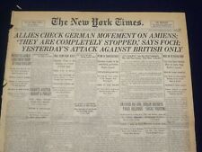 1918 APRIL 6 NEW YORK TIMES - ALLIES CHECK GERMAN MOVEMENT ON AMIENS - NT 8203 picture