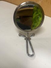 VINTAGE Handheld Mirror Double Sided Magnifying Folding Makeup Silver 9.5