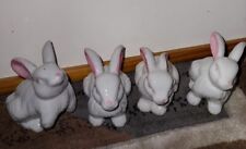 Vintage 2 Inch Ceramic White  Easter Bunny Pink Ears Set Of  4 picture