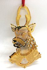 Danbury Mint Gold Plated and Crystal REINDEER Ornament Ribbon Hanger 1988  picture