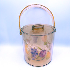 Vintage Lucite Acrylic Ice Bucket Fruit theme Grape Pear Plum Amber color UNUSED picture