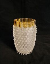 Hobbs Brockunier Antique  Dew Drop Hobnail Vase Frosted Glass Amber Banded Rim picture