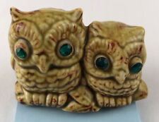 Ceramic Brown Owl Figurine With Green Rhinestone Eyes 1.5