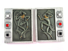 Pair (x2) Midcentury Modern Cermaic African Black Ceramic Wall PLaque red white  picture