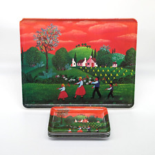 Melamine Serving Tray and 4 Snack Set Farm Landscape Lorenzo Prato Made in Italy picture