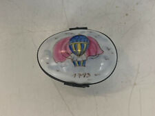 Vintage Likely French Porcelain Egg Form Trinket Box Hot Air Balloon Marked 1783 picture
