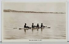Boys Sailing Down to Rio Floating Wooden Raft Postcard K3 picture
