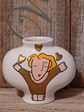 Sandra Magsamen for Silvestri Ceramic Vase Gold and White Love Hearts Bud Vase picture