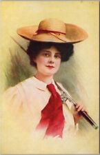1910s Petty Lady Greetings Postcard Fishing 