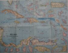 1962 Map WEST INDIES Puerto Rico Cuba Jamaica Trinidad Aruba Nevis Caribbean Sea picture