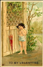 Antique Postcard To My Valentine Cupid Garden Gilt Signed EA Schwerdtfeger 1908 picture