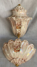 Vtg Hand Painted Porcelain Lavabo Wall Fountain Decor Pink Flower Gold Pink Read picture