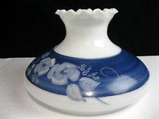 Vtg. Hand Painted Blue/White Floral Parlor Lamp Glass Shade 9 3/4