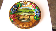 Vintage German Folk Art Handarbeit Handpainted Hanging Wood Plate Wien Austria picture