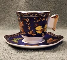 Gorgeous Royal Blue C C & T Demitasse Cup And Saucer Bone China The BUTTERFLY  picture