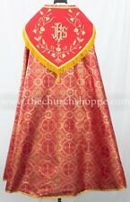 Metallic Red Cope & Stole Set with IHS embroidery,capa pluvial,far fronte picture