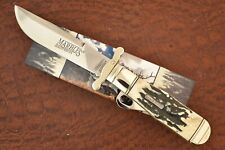 MARBLES BLACK STAGBONE BONE STAG JUMBO SAFETY FOLDING HUNTER KNIFE NICE  picture