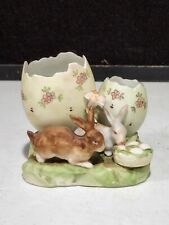 Vintage Arnart Japan Cracked Egg Vase w/Bunny Rabbits Hand Painted picture