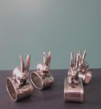 POTTERY BARN -New in Box Set of 4 Figural BUNNY Metal NAPKIN RINGS - 3 1/4