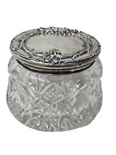 Antique Wallace Sterling Silver Crystal Flora Pattern Powder Jar - Early 1900s picture