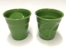 2-PK Revol FROISSES 645617 Green 6-1/4 oz Crumpled Cup Handmade Porcelain France picture