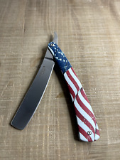 Shaving Straight Edge USA AMERICAN FLAG Razor Steel Folding Pocket Knife Blade picture