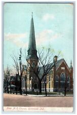 1907 First ME Church Scene Street Richmond Indiana IN Posted Antique Postcard picture