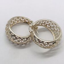 6.6g 925 STERLING SILVER MESH GEOMETRIC DESIGN MADE ITALY FINE HOOP EARRINGS 1” picture