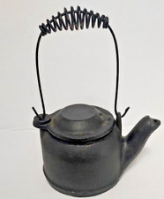 Miniature GRISWOLD Black Cast Iron Tea Kettle Handled Tea Pot Swivel Cover picture