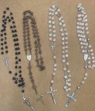 Vintage Catholic Rosary Lot of 4 Black Beads Carved Beads Aurora Borealis Italy picture