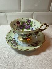 Beautiful Vintage Lefton China hand painted cup and saucer, Gold, Purple Flowers picture