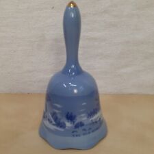 CURRIER & IVES-THE OLD HOMESTEAD IN WINTER-BLUE CERAMIC DINNER BELL  BEAUTIFUL picture