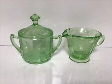 Vintage Green Uranium Vaseline GlassSugar Creamer Poinsettia Hemp JeanettePot picture
