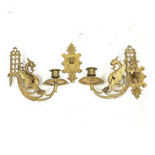 Antique Beautiful Solid Brass Ornate Gryphon Swing Arm Candelabras Wall Mounted picture