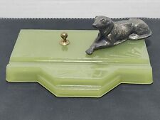 Vintage Cunningham Art Deco MCM Dog Desk Counter Pen Holder Green Slag Glass picture