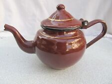 VINTAGE OLD ENAMEL TEA POT KETTLE ORIGINAL BROWN SIGNED 0.5l COFFEE TEA picture