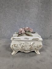 Beautiful Vintage Flower Jewelry Box - Ceramic / Porcelain - White Pink picture