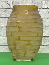 Vintage Yellow Etched Glass Vase 10.5