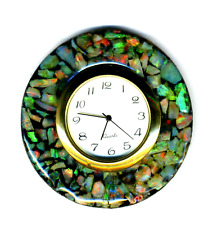 desktop OPAL CLOCK, handmade, natural black opal inlay, quartz clock on stand picture