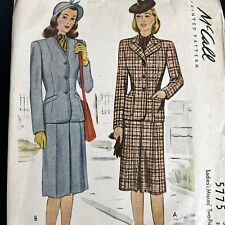 Vintage 1940s McCalls 5775 Two Piece Skirt Suit Jacket Sewing Pattern 14 XS CUT picture