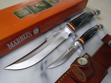 Marbles Black Buffalo Horn Duo Bowie Fixed Blade Hunter Knife Set 2 Knives MR454 picture