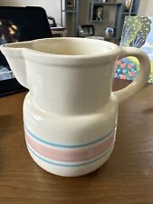 Vintage McCoy Blue Pink Striped Smaller Pottery Pitcher picture
