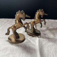 Pair Of 4” vintage brass unicorn figurines picture