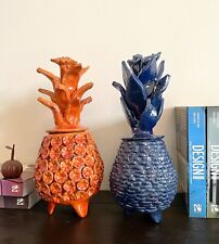 Set of 2 Glazed Pineapples - Decoration - Mexican Folk Art - Blue & Orange picture