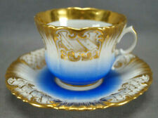 Schlaggenwald Bohemian Gold Scrollwork & Blue Tea Cup & Saucer C. 1847-1867 B picture